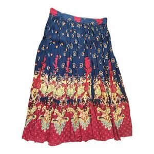 Collections etc. Vtg skirt red navy stretch waist floral midi 90s hippie sz med